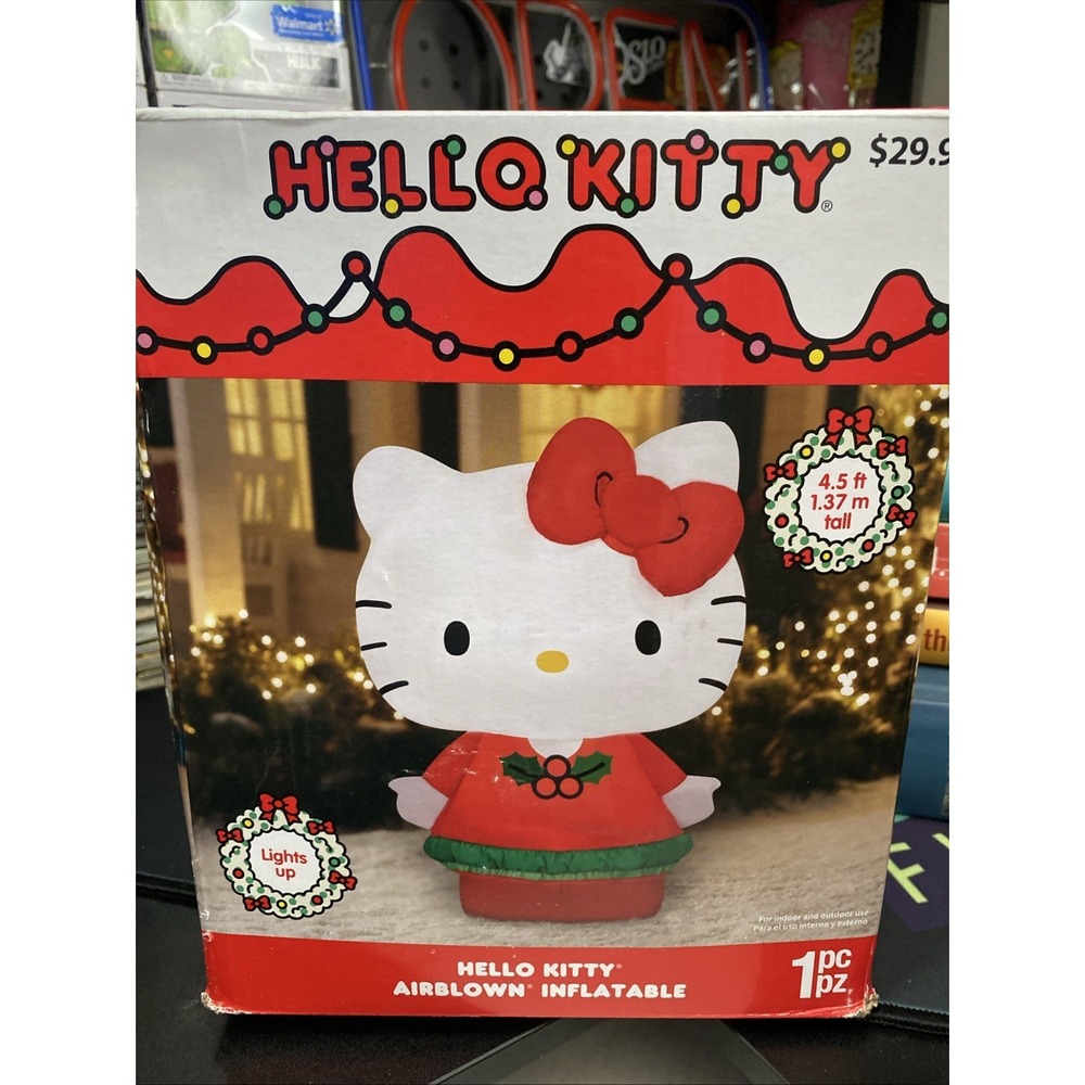 Gemmy Hello Kitty 4.5 Foot Tall Airblown Inflatable Christmas Lights Up